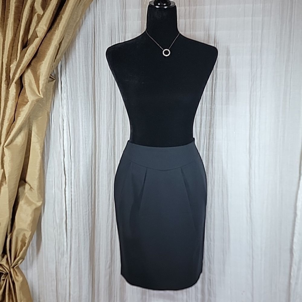 LOFT Black Wool Skirt Pleated Front - Picture 2 of 15